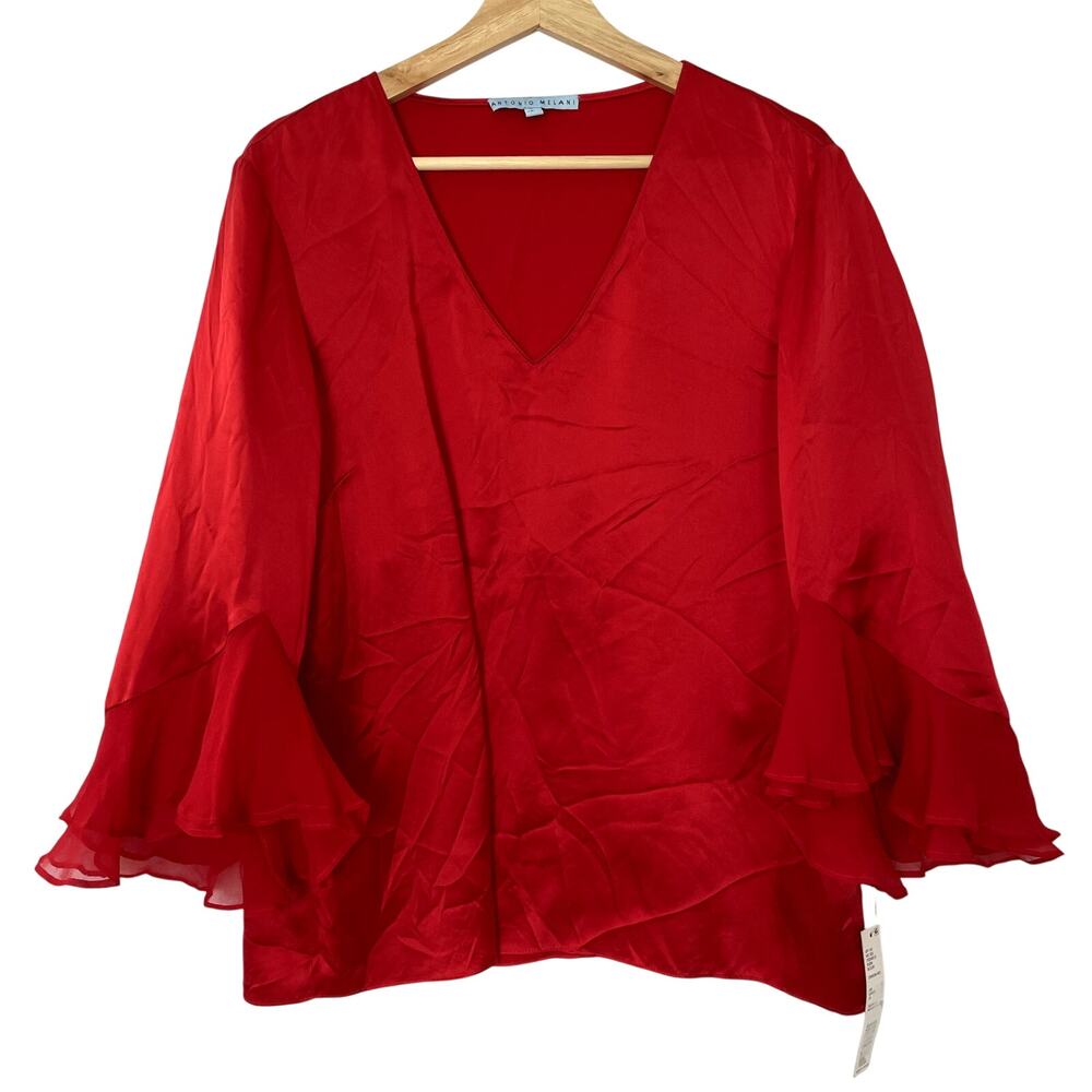NWT Antonio Melani rubin blouse crimson red flowy sleeve women's L MSRP $129